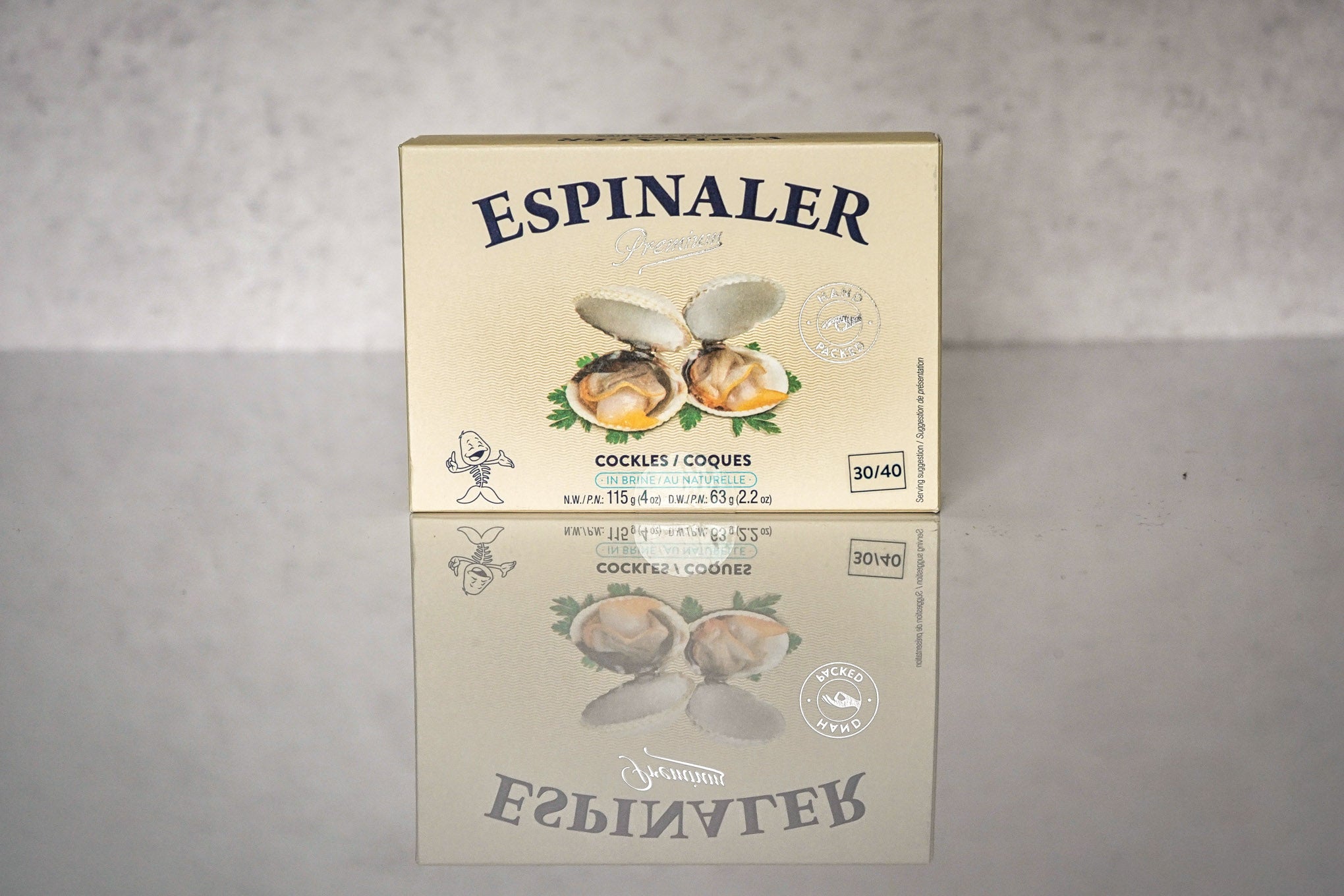 box of espinaler premium cockles in brine